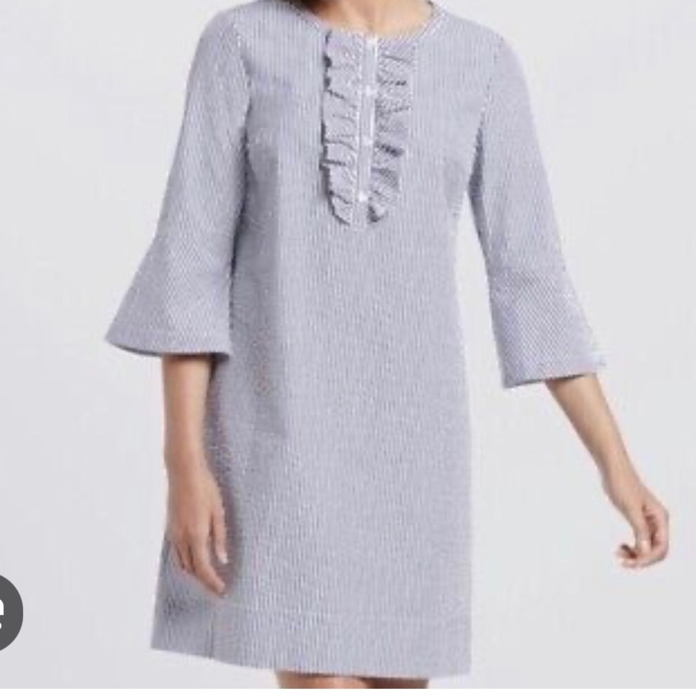 Draper James blue and white seersucker dress, NWT and original packaging.